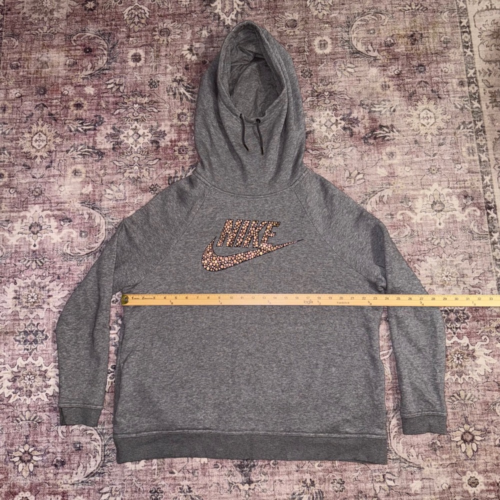 Nike Women's Rally Metallic Graphic Funnel Neck Hoodie Gray Size XL 829634-091 - Picture 5 of 8
